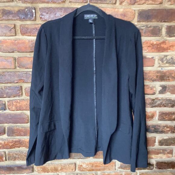 Forever 21 Black Open Front Long Sleeve Blazer Jacket Women's Size 0X - Picture 1 of 7